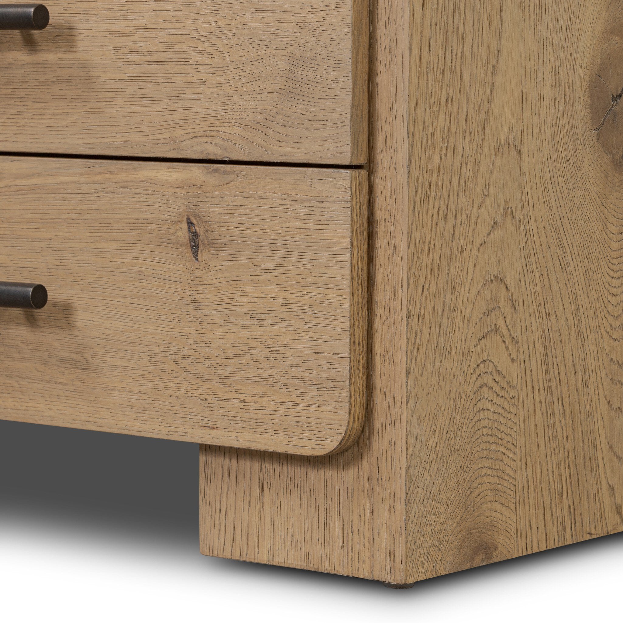 Detail of the Eden Nightstand plinth base and floor clearance