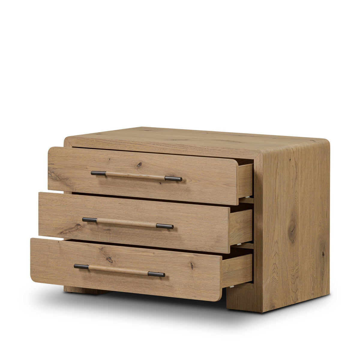 Eden Nightstand with a drawer open, showing the soft-close undermount glides