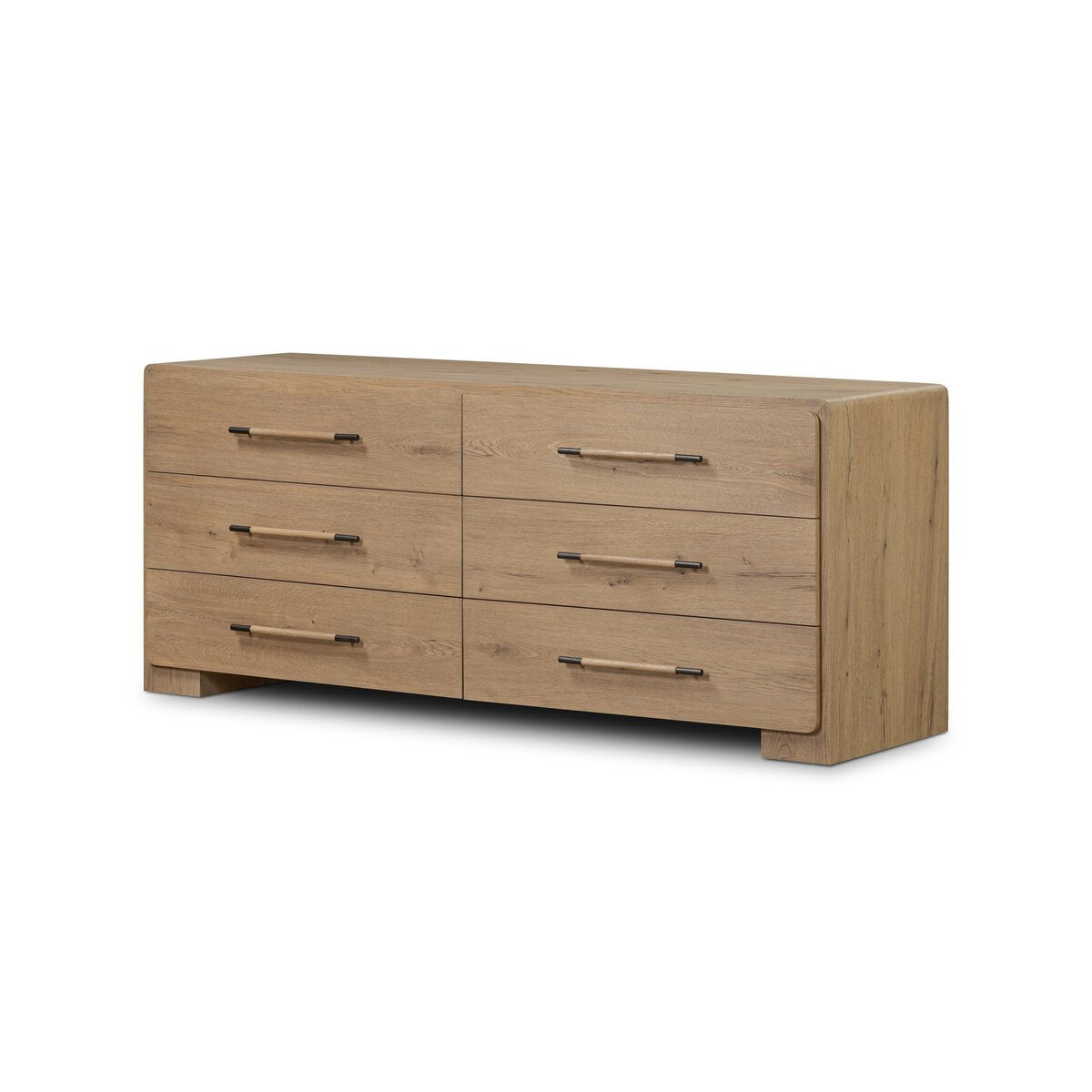Eden 6 Drawer Dresser in Aged Smoked Oak, styled in a bedroom