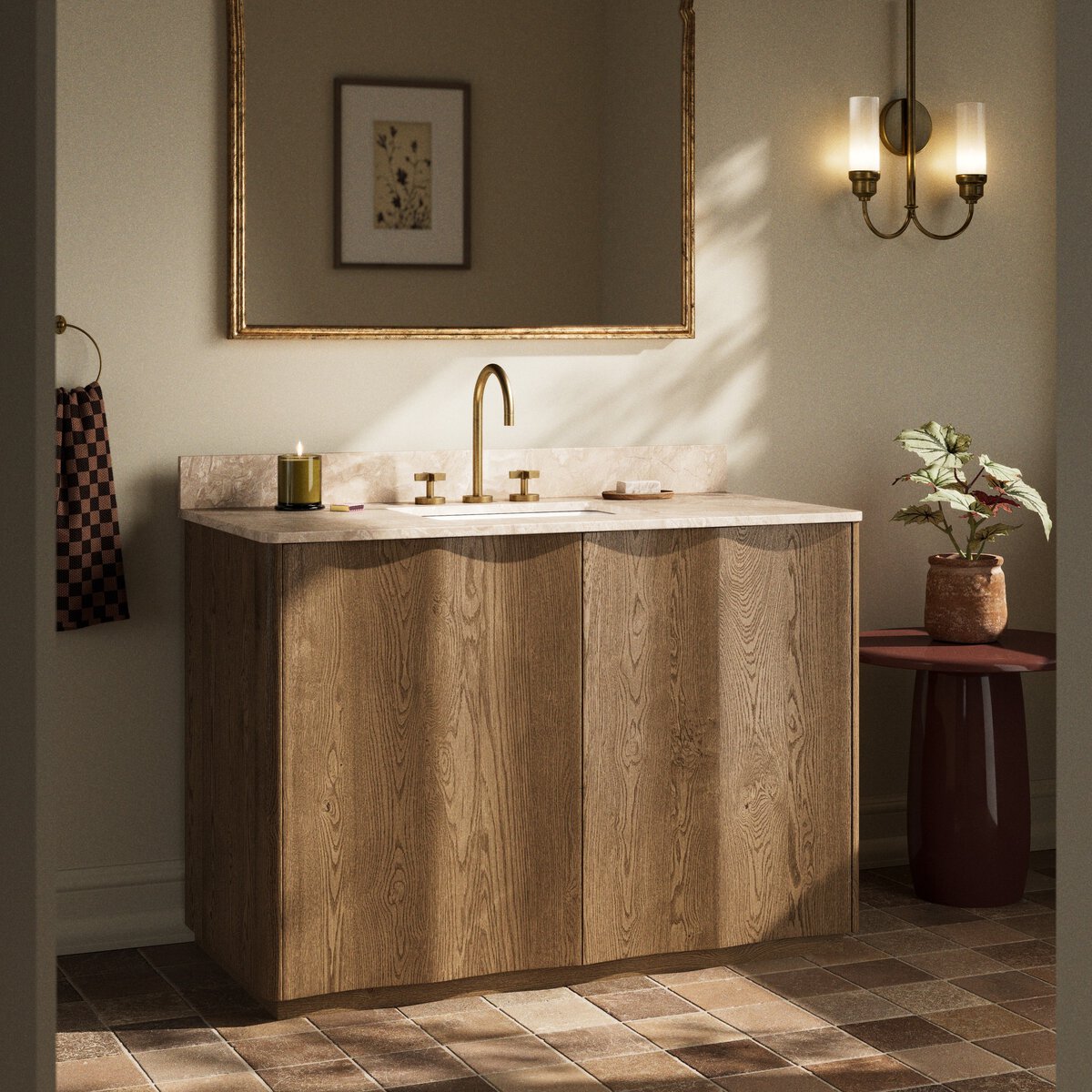 Brookhurst vanity styled in a bathroom