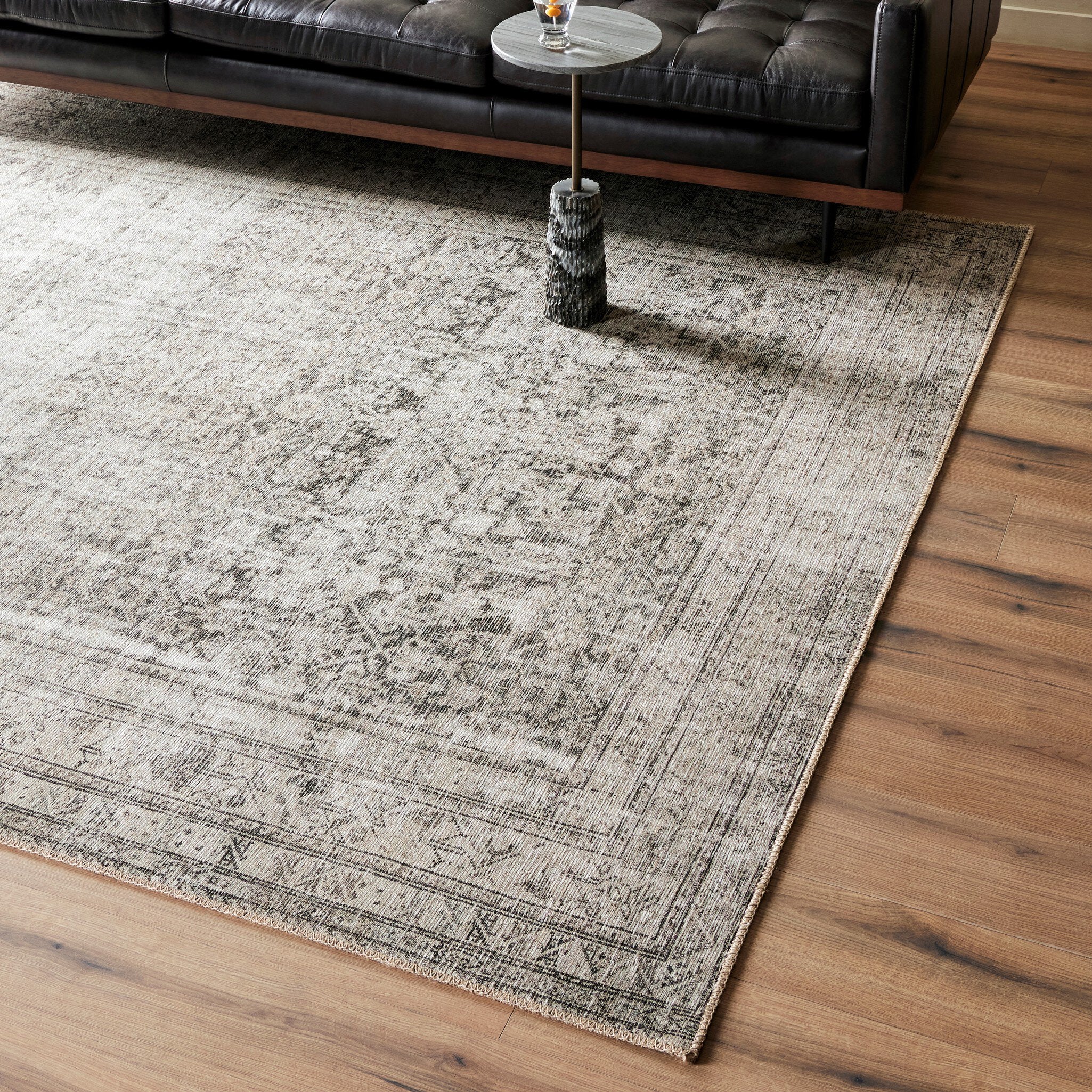 Four Hands Nala Rug, Nala colourway — power-loomed, antiqued vintage pattern in soft grey-green