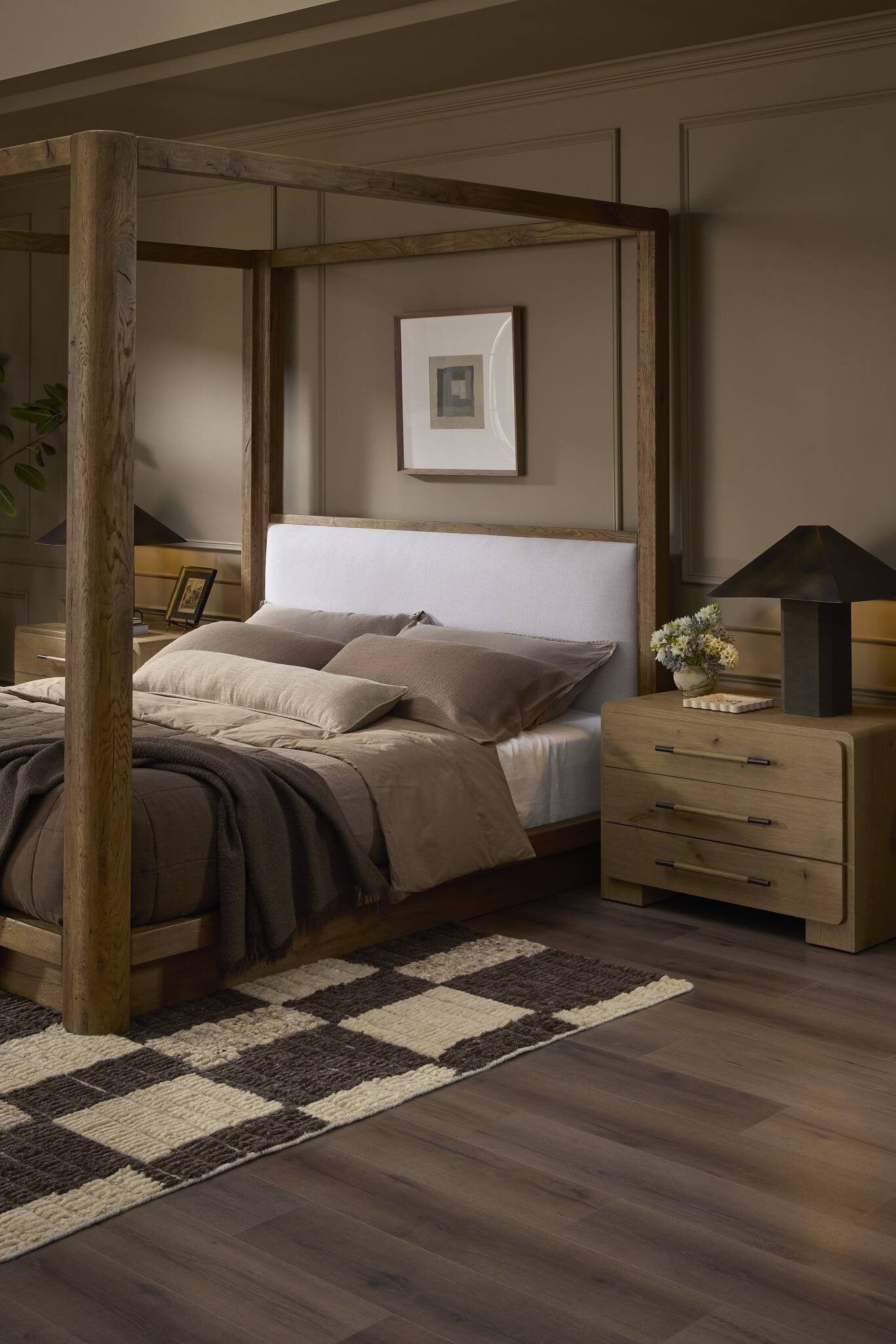 Detail of the Eden Nightstand in a styled bedroom scene