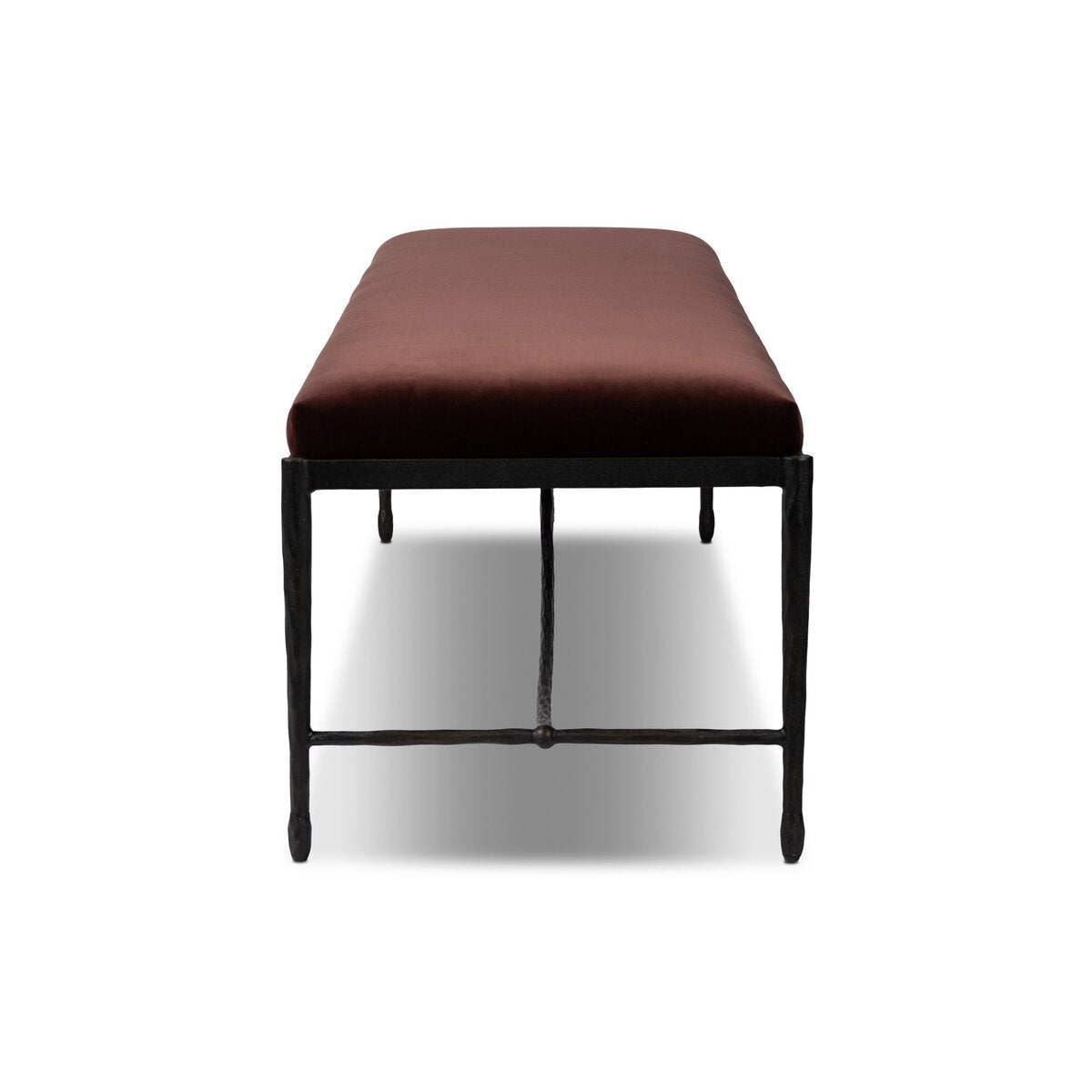 Jade Accent Bench in Surrey Plum velvet-like weave, additional view