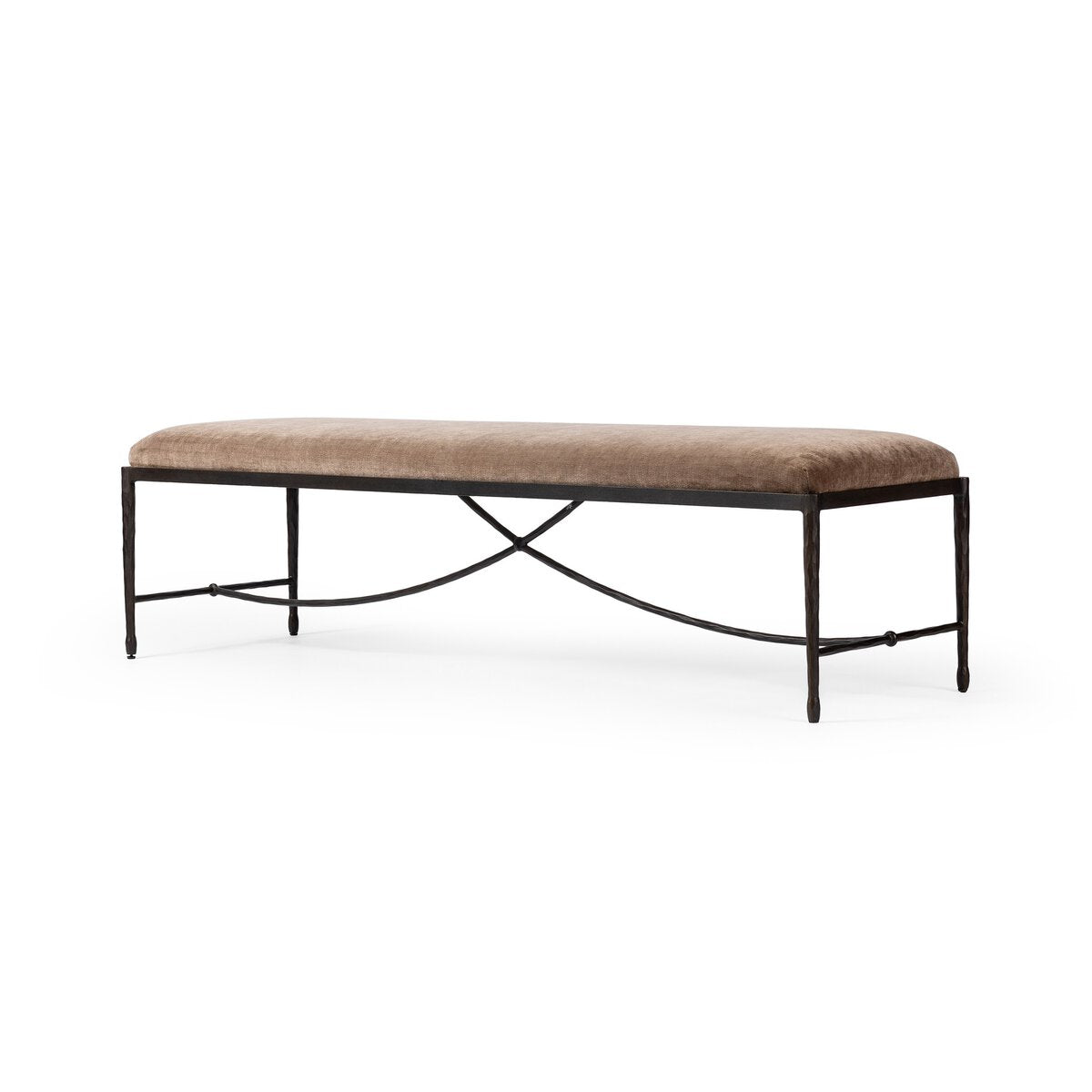 Jade Accent Bench in Altair Mushroom velvety performance weave, additional view