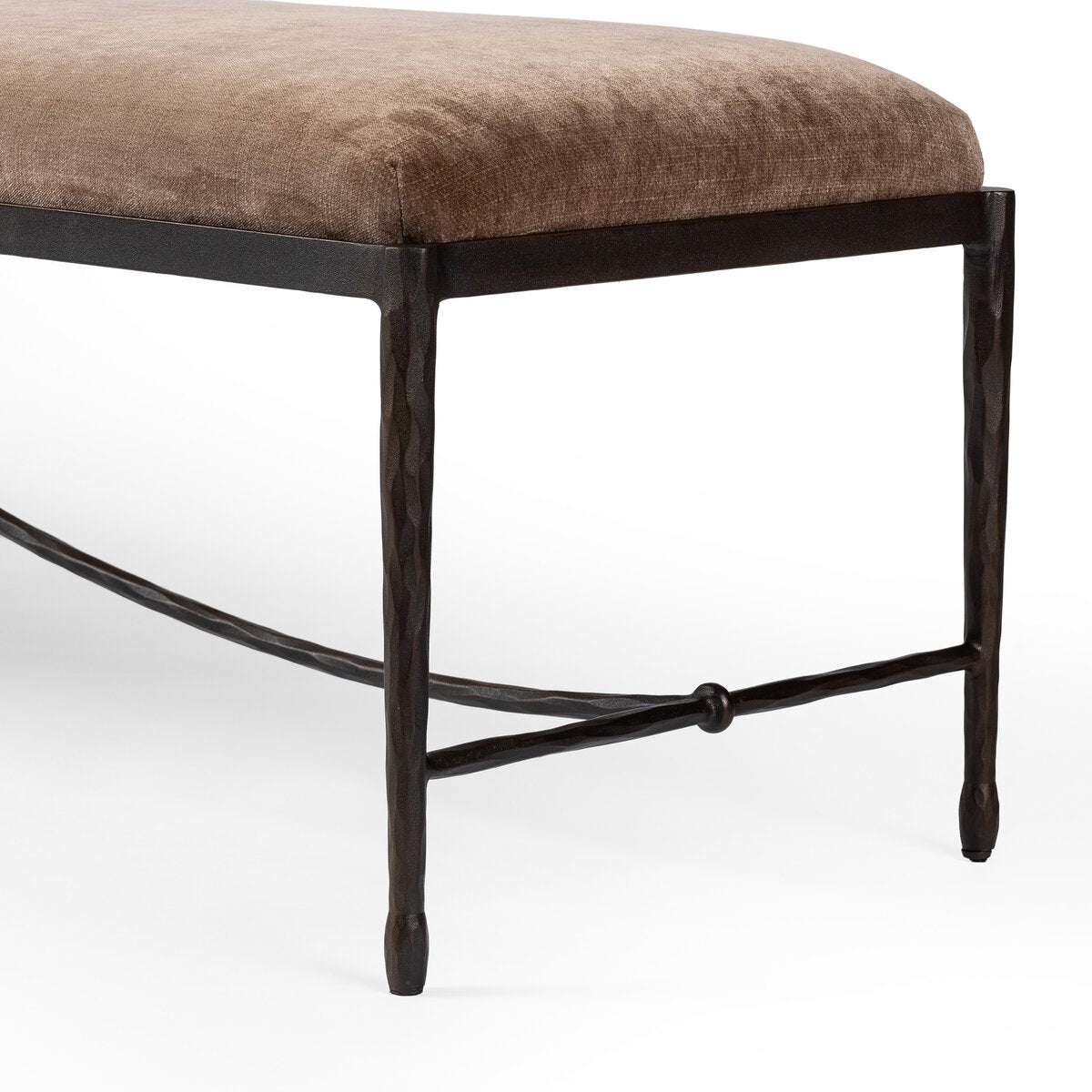 Jade Accent Bench in Altair Mushroom velvety performance weave, additional view