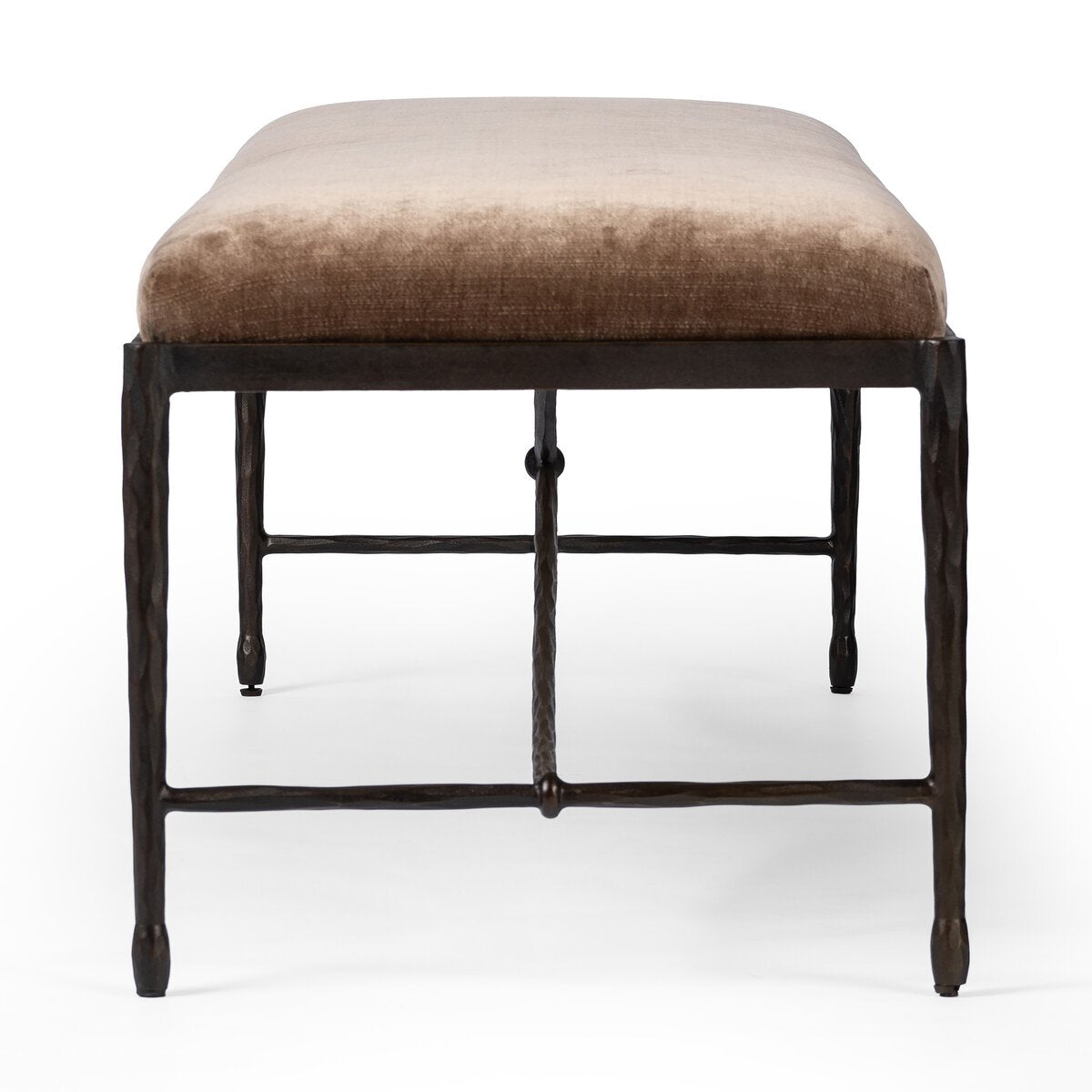 Jade Accent Bench in Altair Mushroom velvety performance weave, additional view