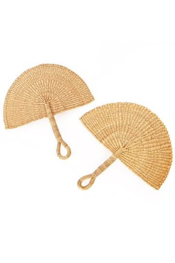 Natural Elephant Grass Half - Moon Hand Fan - Earthloom