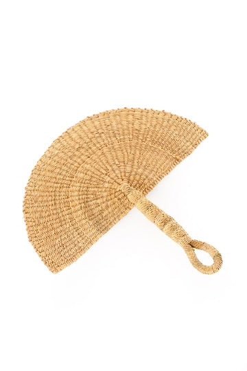 Natural Elephant Grass Half - Moon Hand Fan - Earthloom