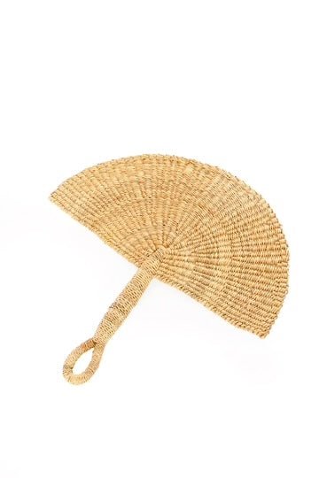 Natural Elephant Grass Half - Moon Hand Fan - Earthloom